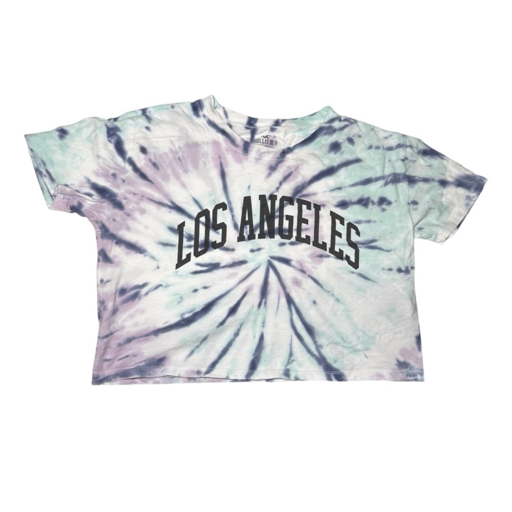 Hollister LOS ANGELES Tie Dye Wide Cropped T-Shirt Short Sleeve Size XS Spellout